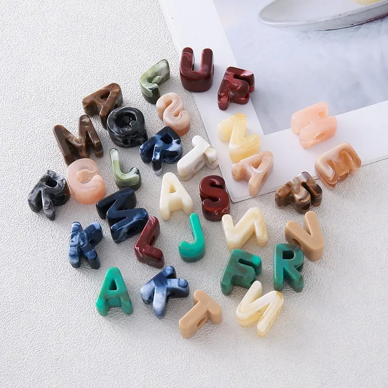 60pcs Acrylic Letter Beads, Alphabet Beads, Large Hole, Marble Pattern, Fashionable, Customizable, DIY Jewelry Making, Name Initials, Anniversary Gifts, DIY Beading Accessories