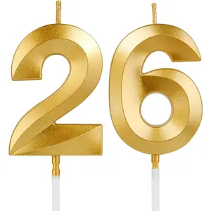 1.96 Inch Number 26 Champagne Gold Happy Birthday Candles Decoration for Birthday Party and Anniversary Celebration