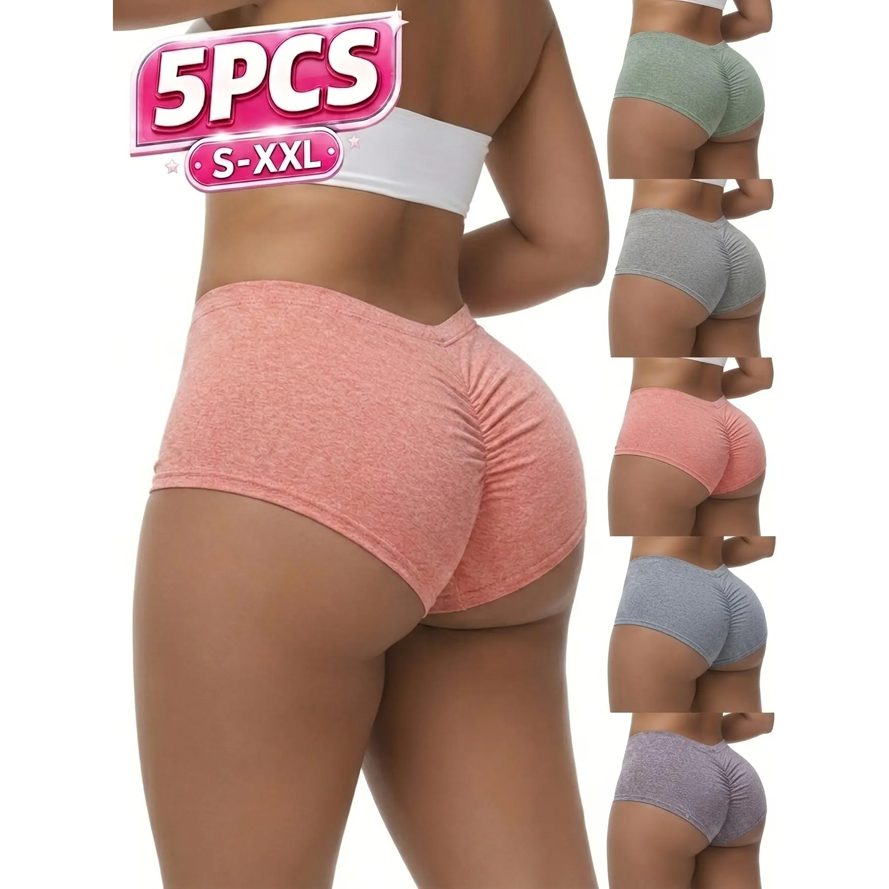 Wuaymiy 5-Pack Women’s Ruched-Back Cheeky Panties – Stretchy Polyamide Underwear with Soft Assorted Colors