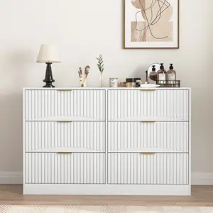 ARCH Modern 6-Drawer Dresser Chest of Drawers for Bedroom Living Room Hallway Entryway Large Storage Cabinet with Wavy Pattern Drawer Panels White Finish Organizer Furniture, Bedroom Storage Organizer for Clothes, Linens, and Accessories