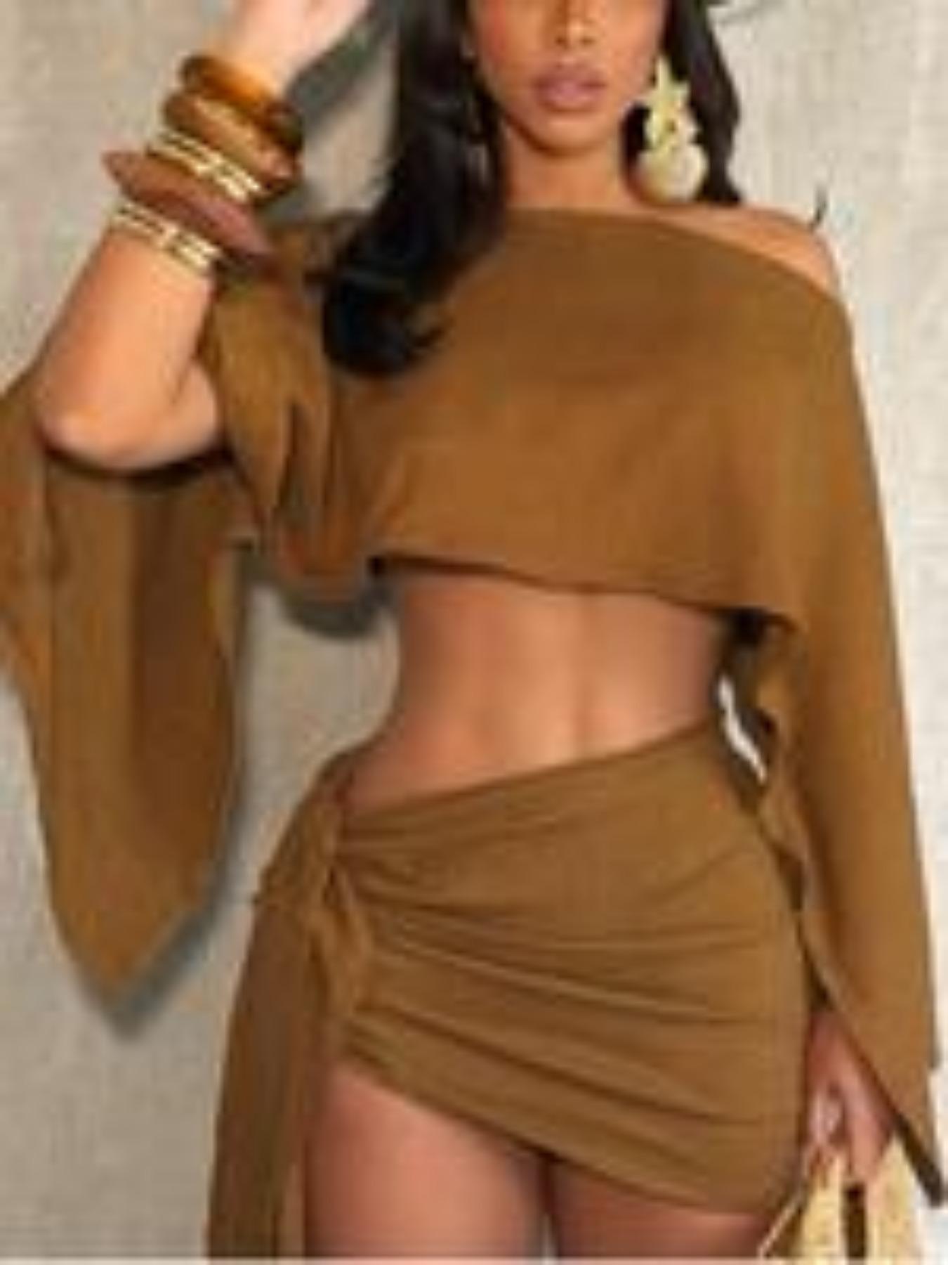 Women's Summer Holiday Asymmetrical Neck Top and Stylish Bodycon Skirt Set, Breathable Beachwear for Casual Vacations