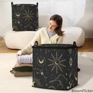 Thickened black starry print non-woven storage bag with extra large capacity. Tear-resistant portable sack for quilts, clothes and bedding, perfect for wardrobe tidying, house moving and daily household sorting