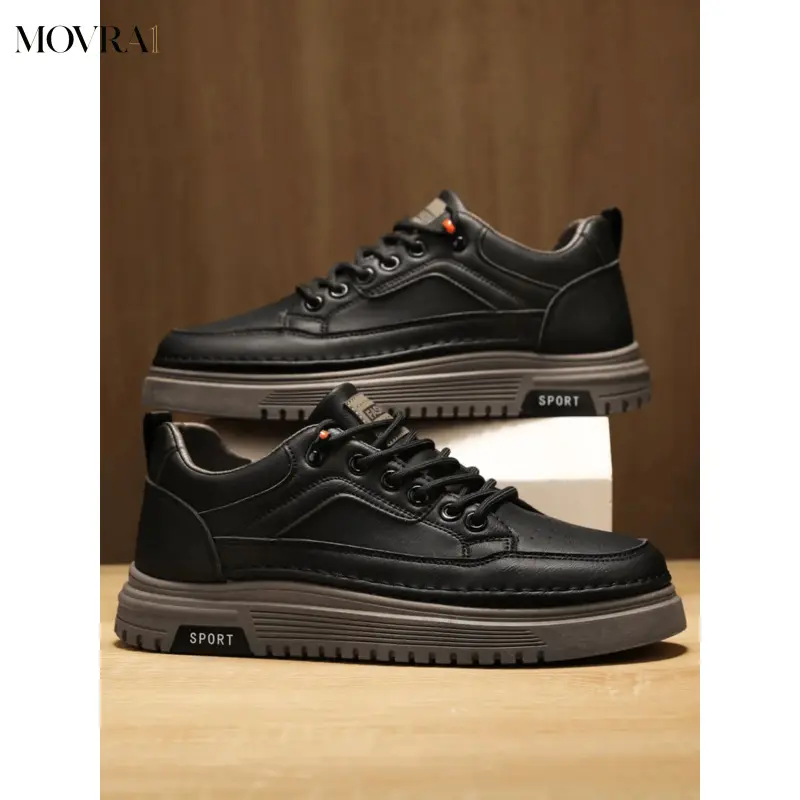 MOVRA1 New Men's Leather Work Shoes, Casual Trendy Trainers-On Sneakers, Lightweight Soft Sole, Trendy Footwear, All-Season Shoes