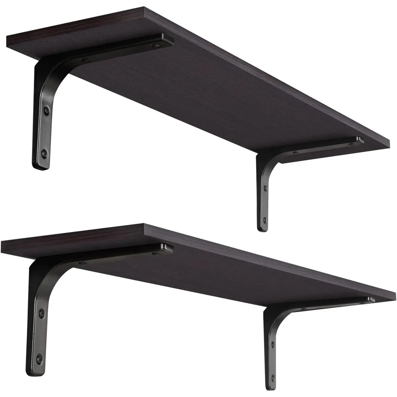 Industrial Farmhouse Decorative Floating Long Wall Shelves Set of 2, 31.5in Hanging Flower Storage Ledges with Sturdy Metal Brackets, Easy-to-Install for Living Room, Bathroom, Espresso