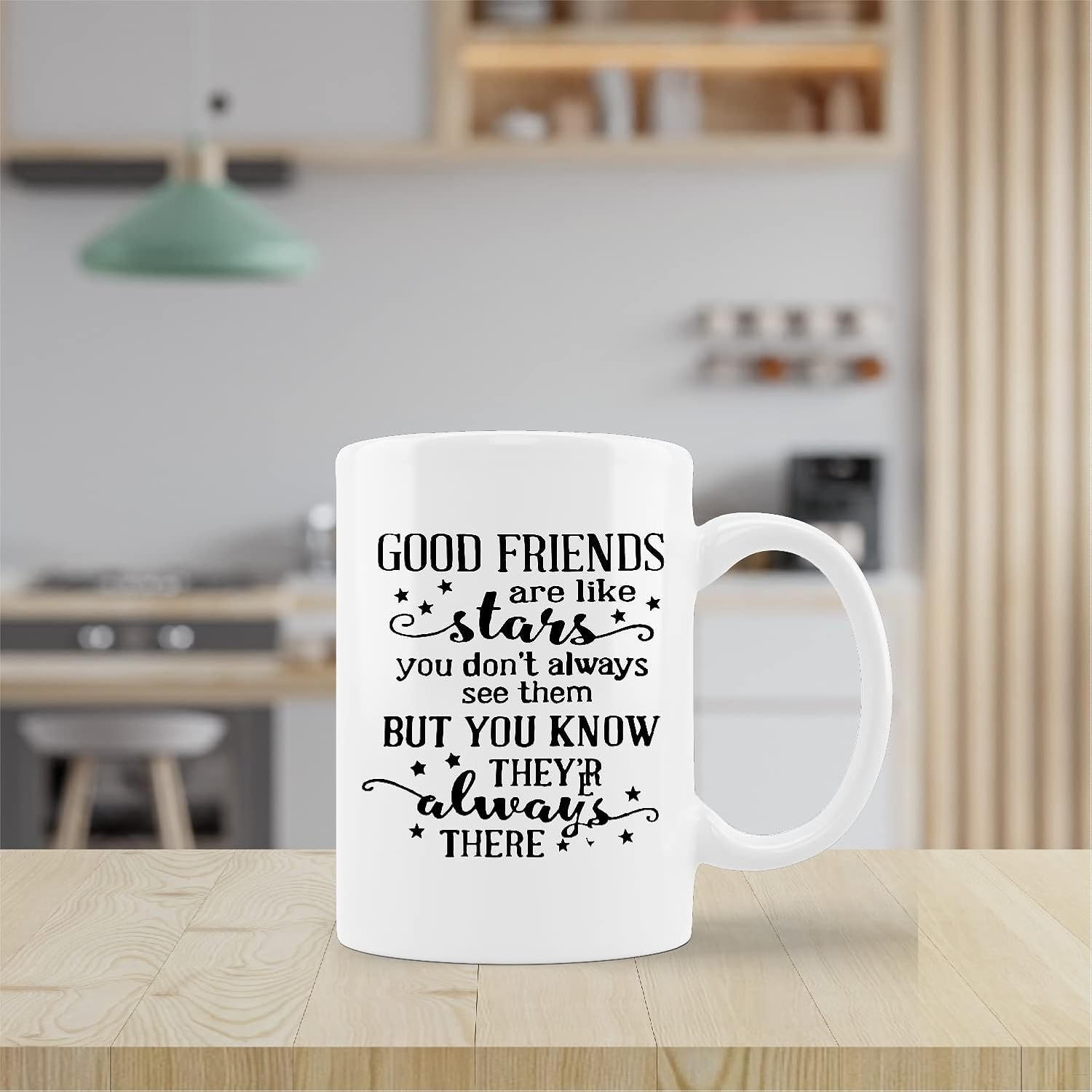11oz White Ceramic Mug with Inspirational Quote - "Good Friends Are Like Stars" - Perfect Gift for Besties, Long Distance Relationships, Coffee & Tea Lovers, Microwave Safe, Reusable, Ideal for Birthdays, Holidays & More, Mugs for Friendship, Best for Chr