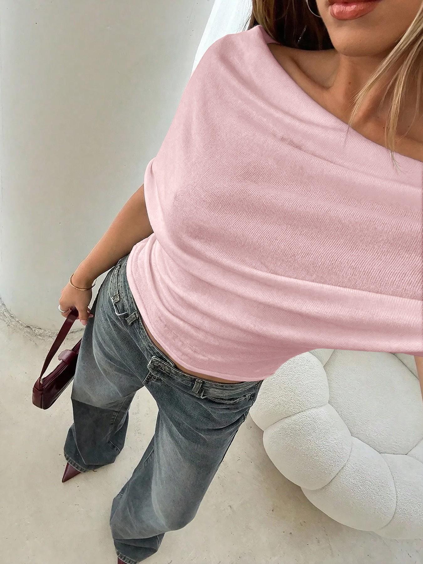 2026 Summer New Women's T-shirt, Sexy Hot Girl Off-the-Shoulder Slim Fit Batwing Sleeve Top