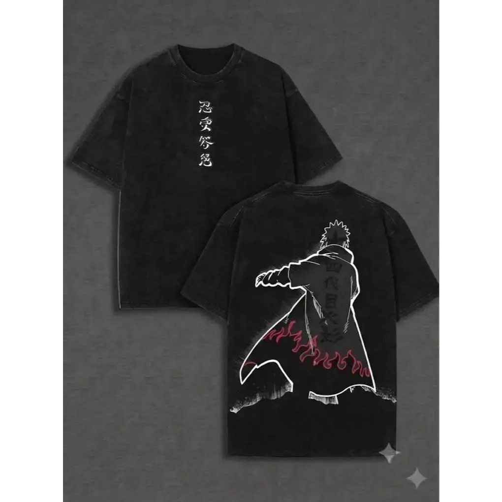 Minato Namikaze "Fourth Hokage" Father Naruto Anime Printed T-Shirt Washed Unisex Streetwear Naruto Merch Gift For Naruto Fan Minato Fan