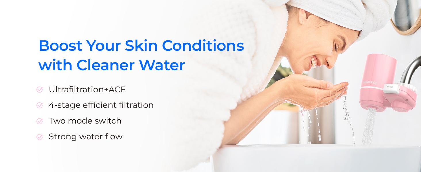 Waterdrop Sink Filter Water Faucet for Skin Care, Bathroom Faucet Filter, 320 Gallons, NSF Certified Water Purifier, 0.01μm Ultra-Filtration System, Reduces Chlorine Lead-Free Material, 1 Filter Pink