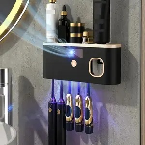 1 Smart Toothbrush Sanitizer with Automatic Toothpaste Dispenser - Wall-mounted, 5-slot Storage, Durable Plastic, USB-rechargeable Lithium Battery, Modern Bathroom Organization and Home Decor, Bathroom Toothbrush Holder, Bathroom Organizer | Modern