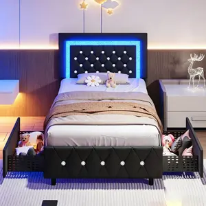 Multi-size Upholstered Bed with LED Lights & Storage Drawers, Classic Diamond Tufted Style, Practical Platform Bed, Ideal Stylish Furniture for Bedroom Daily Decoration & Organization