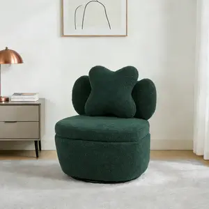 360° Swivel Accent Chair with Storage Compartment,Teddy Velvet Armchair, Heart Back Ergonomic Upholstered Single Sofa with Hidden Storage Compartment, Lounge Chair for Living Room Bedroom Nursery, 300 lbs Green