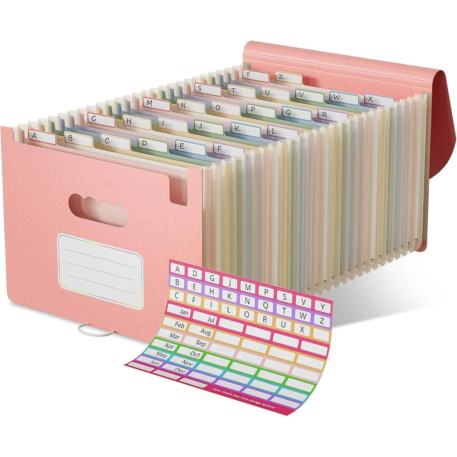 Wheat Straw Accordion File Organizer, 26 Pockets Expanding File Folder, Monthly Bill Receipt Organizer with A-Z Tabs, , Letter/A4 - Strawberry