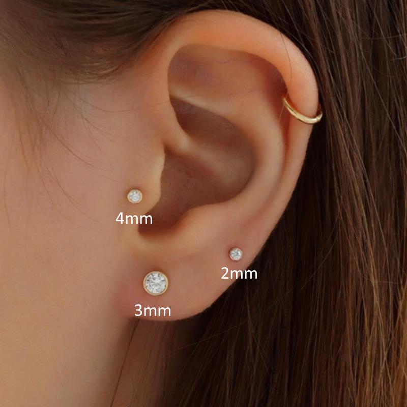 S925 sterling silver internal thread flat back cartilage earrings • Simple round CZ earrings, suitable for spiral ear screens. Conch earrings are suitable for giving girlfriends, girlfriends, and birthday gifts on holidays Dainty Matching