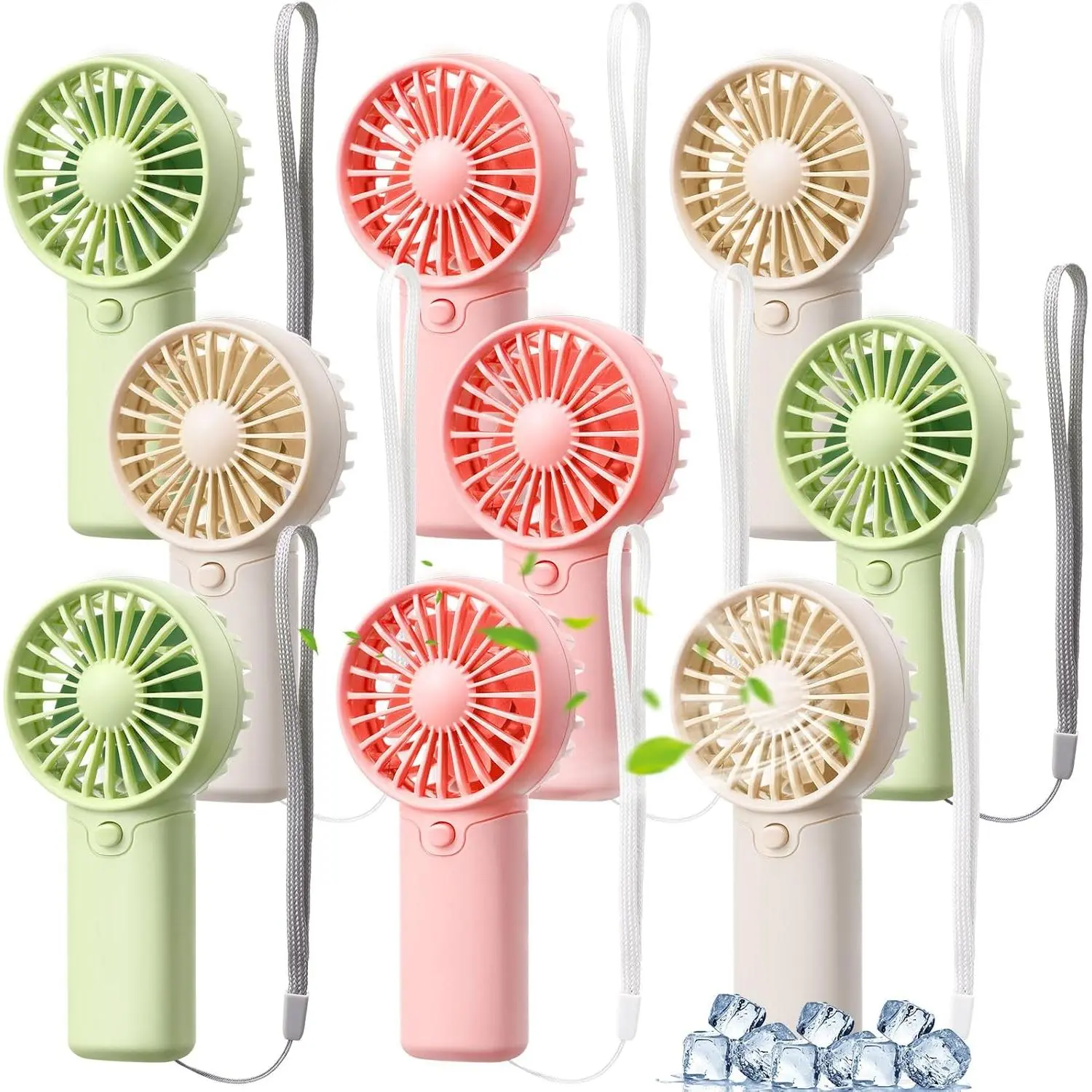 12 count Mini Portable Fan Handheld  Operated Portable Small Personal Fans for Summer Beach Indoor Outdoor Travel Cooling  (Green,,White)