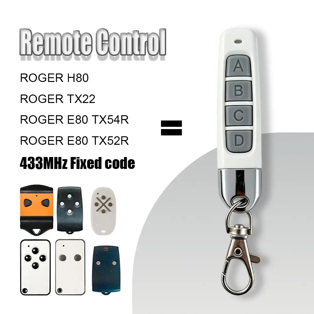 2-Pack Roger Remote Copy Adapter for H80 Tx22 Tx54r, 433mhz Universal Garage Door Key Fob Replicator, Replacement Remote Control Chain, Wireless Remote Control