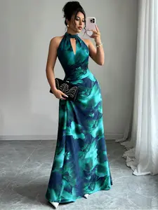 Women's Wedding Guest Party Dress, Sleeveless Floral Ruched Bodycon Pencil Long Dress, Elegant Evening Gown for Dates