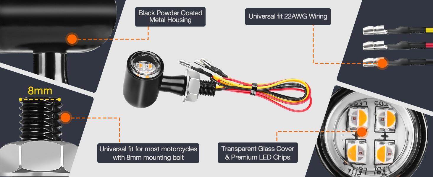 Nilight Motorcycle Rear LED Turn Signals Brake Tail Light Red Yellow Beam Mini Size Blinkers Compatible with Harley Honda Kawasaki Suzuki Triumph Yamaha Cruiser