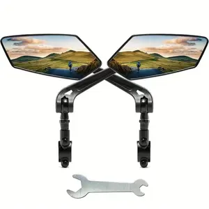 Bicycle Handlebar Rear View Mirror, Adjustable Left/Right Bicycle Accessories for Cycling with Wide-Range Back Sight Reflector