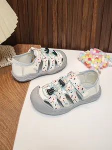 Dot Pattern Infant Sandals, Sweet Style, Velcro & Laces, Breathable Mesh, Anti-Collision Toe, Non-Slip Rubber Sole, Ideal for Toddlers