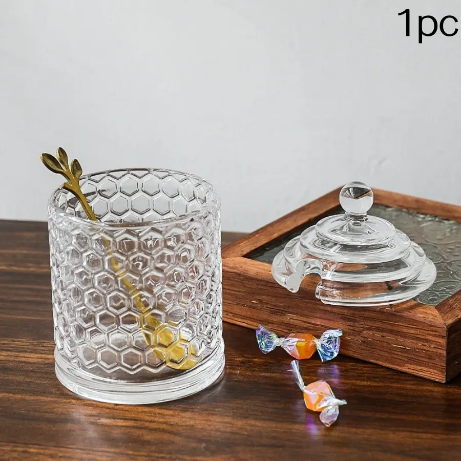 Simple Honeycomb Glass Candy Jar, Transparent Lidded Storage Container, Fruit Bowl Sugar Dish, Desktop Decoration, 1 Piece