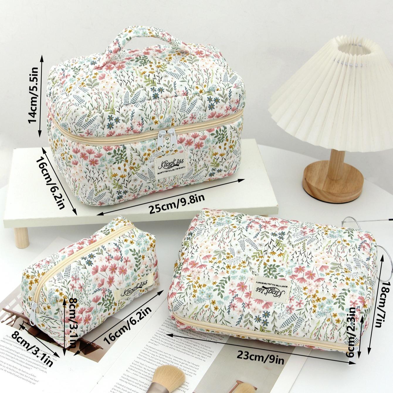 Floral Pattern Makeup Bag Set, 3 Counts Large Capacity Travel Cosmetic Storage Bag, Zipper Makeup Organizer Pouch, Travel Cosmetic Bags