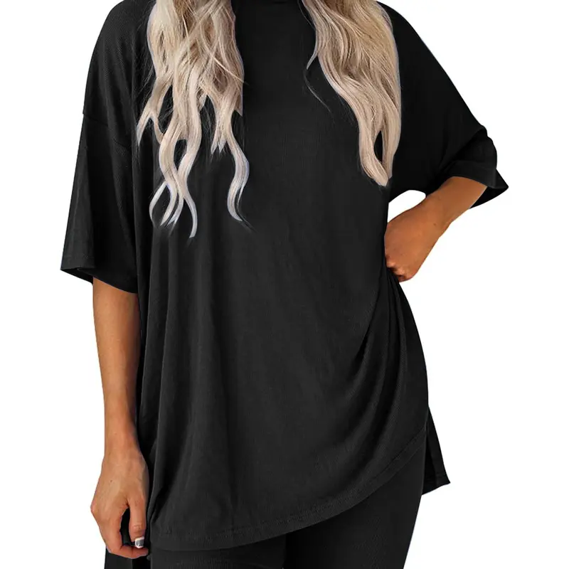 Women's 2-Piece Set Short Sleeve Shorts Lounge Wear, Comfortable Loose Fit Pajama Set, Solid Color Pullover Sleepwear, Outdoor Yoga, Shorts Sleepwear Sets