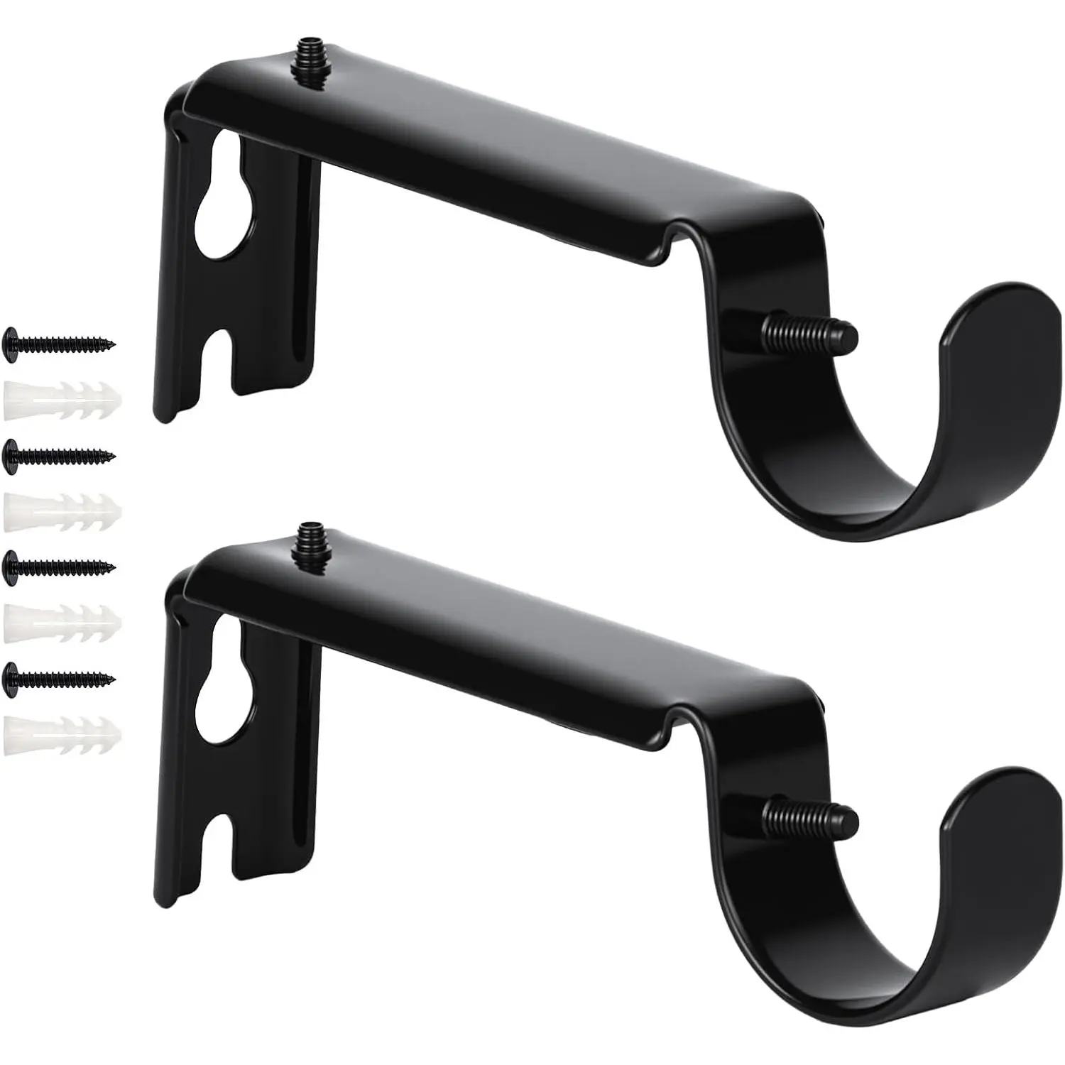 Curtain Rod Bracket, Adjustable Curtain Rod Holders Brackets for Wall,Heavy Duty Curtain Hangers for 1 Inch Rods,2 Pack,Black