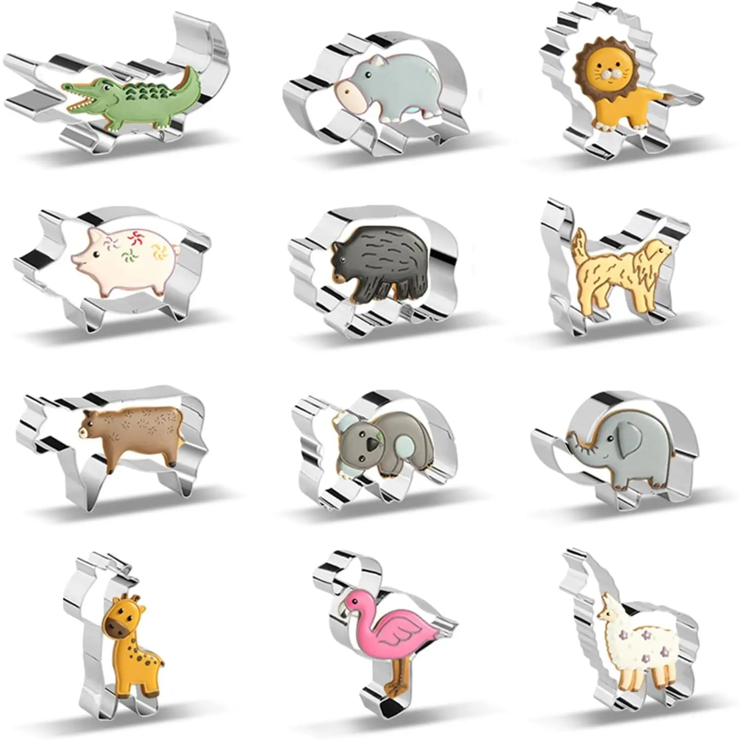 Cookie Cutters, 12 count Cookie Cutters Set with Lion, Giraffe, Hippo, Panda, , Elephant, , Crocodile,  etc. ( Box)