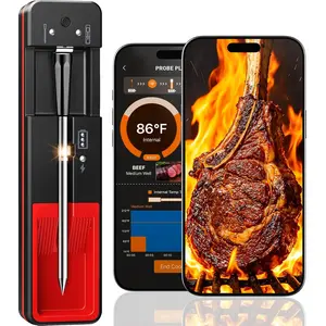 Meat Thermometer Digital, 6 Accuracy Sensors, 0.5S  Read  Thermometer, 2-in-1 100H   Charge Base, APP Control & Custom Menu for BBQ, Grill, , Oven.