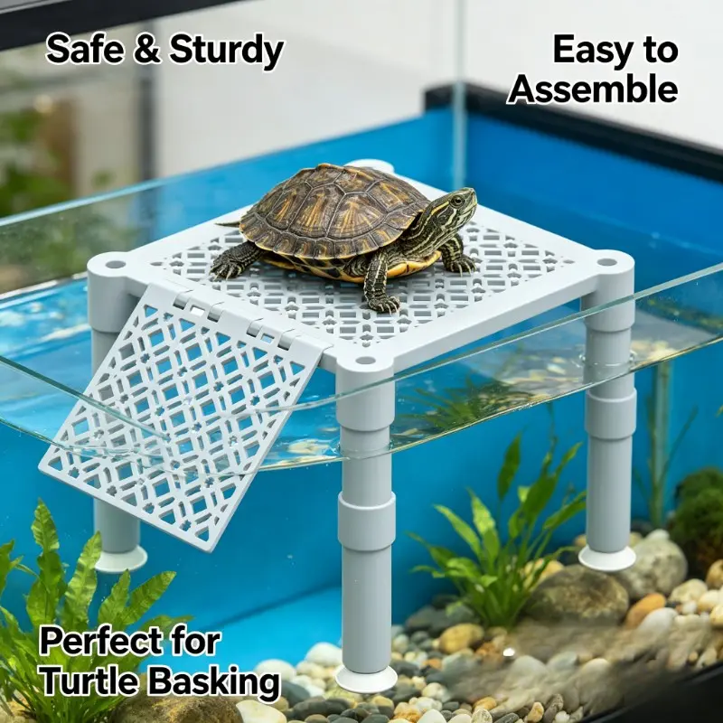 Adjustable Height Turtle Basking Platform, Basking Area, Suction Cup Climbing Ladder, Aquarium Floating Resting Platform for Land Tortoises, Hermit Crabs, Small Aquatic Pets
