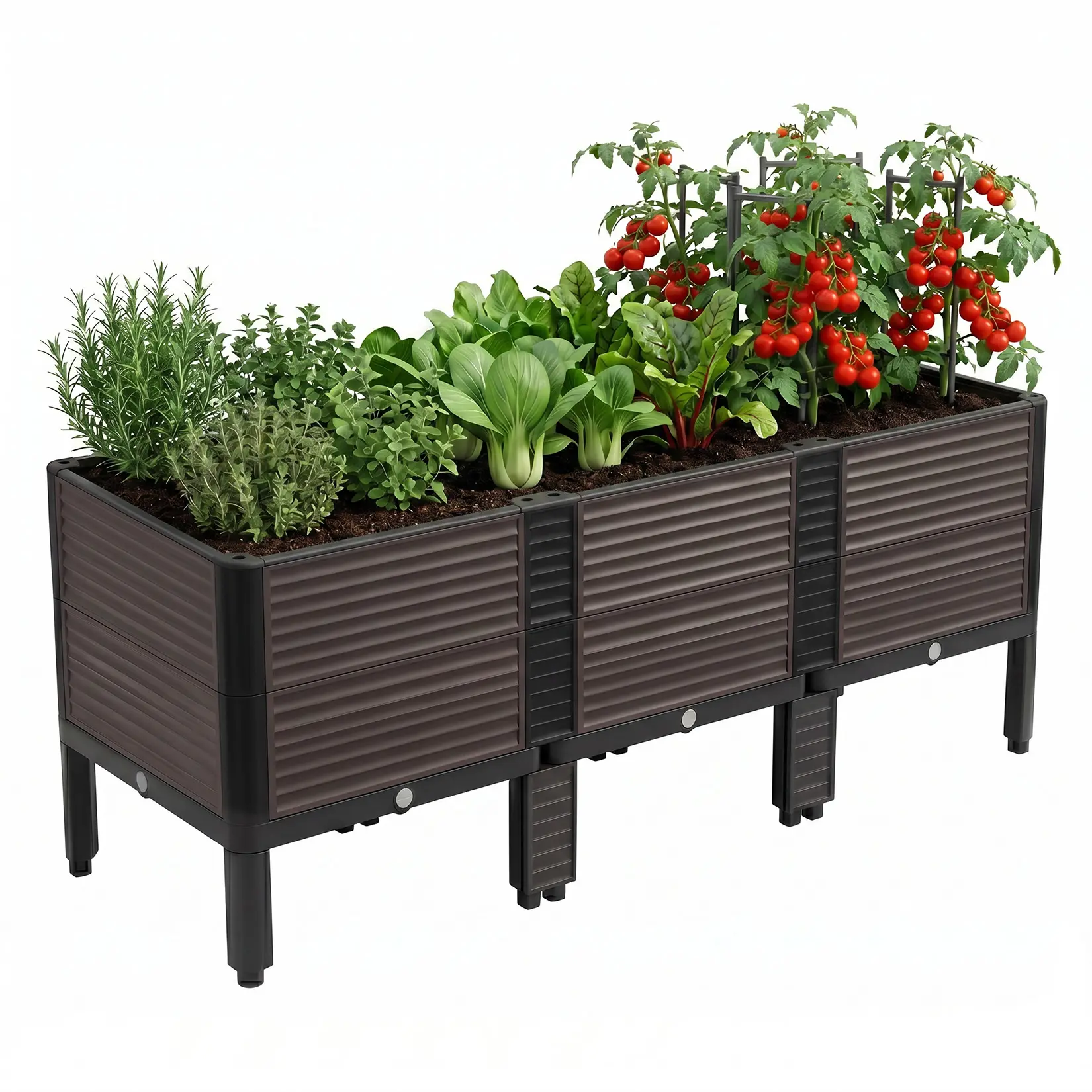 Easy Assembly Modular Raised Garden Bed - 3 Deep Planter Boxes with Elevated Legs - Sturdy Tool-Free Design - Ideal for Vegetables, Herbs, Flowers - For Patio or Balcony