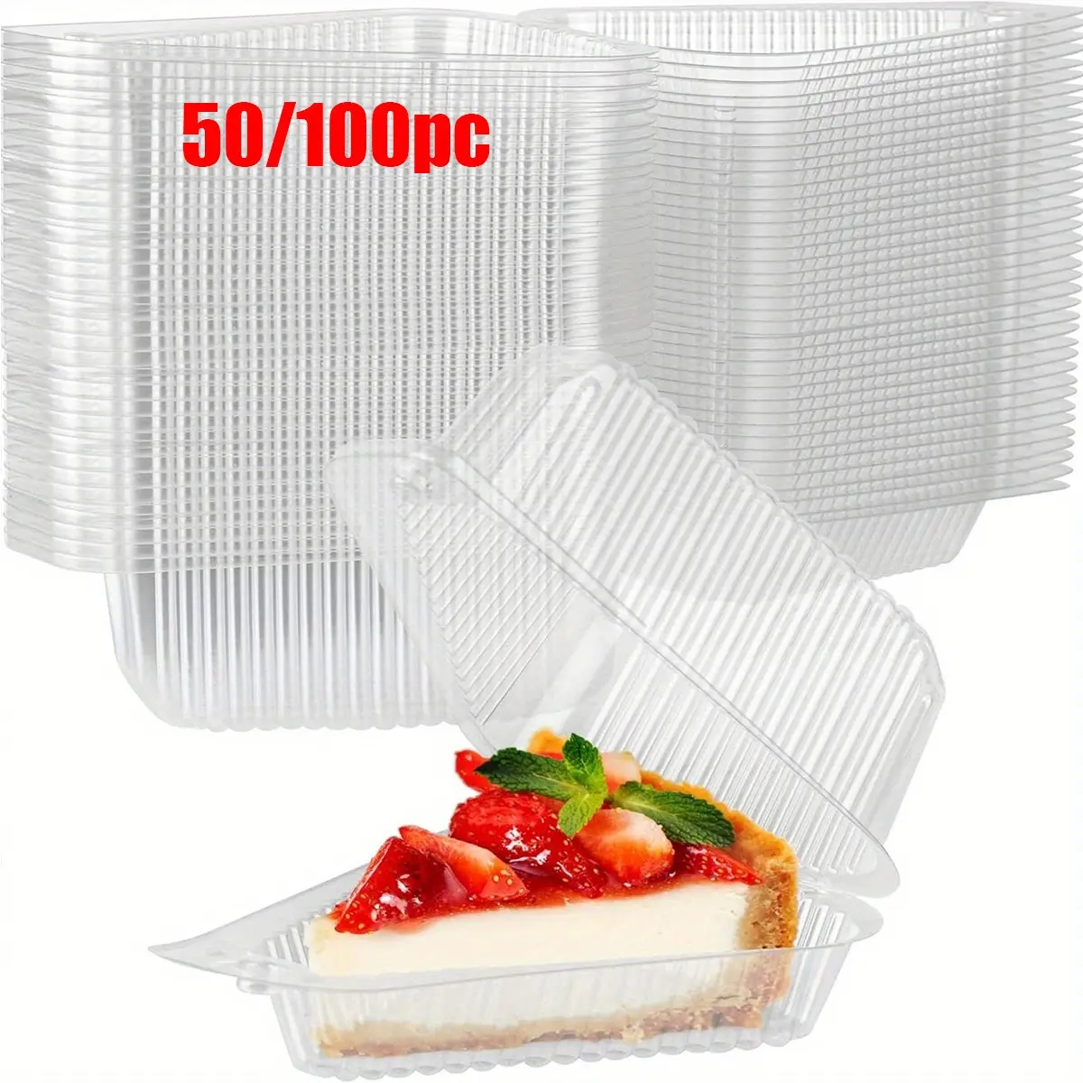 50/100pc Sandwich Packaging Boxes, Disposable Plastic Cake Boxes, Transparent Individual Cake Boxes, Ideal for Baking & Parties