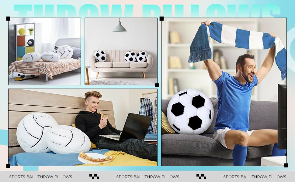 8 Pcs Ball Pillows 13.8" Sports Throw Pillows Plush Cushion Sport Theme Plush Cushion for Team Gifts Bedroom Decoration(Volleyball)
