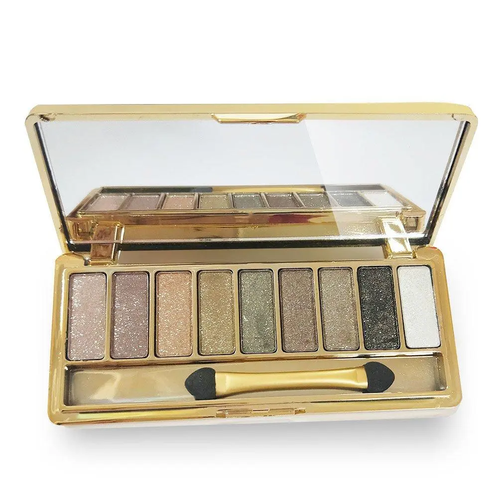 Women's 9-Color Bronzy Shimmer & Glitter Mineral Powder Eyeshadow Palette (79g) - Salon-Grade, Vitamin C Infused, Light Texture, Waterproof, 8H Long-Lasting, Anti-Age, Brightening, All-Skin-Friendly, W/Brush & Mirror, Ideal for Professionals, Kit, Apply C