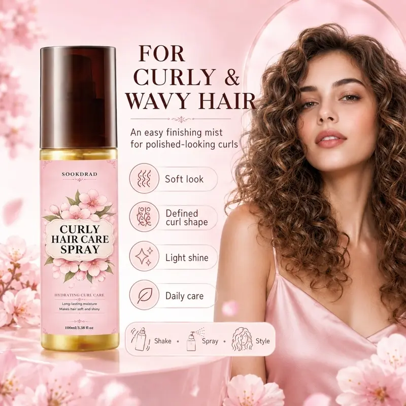 Curly Hair Care Spray, hydrating curl care, long-lasting moisture, soft and shiny hair, for curly hair, 100ml/3.38 fl.oz