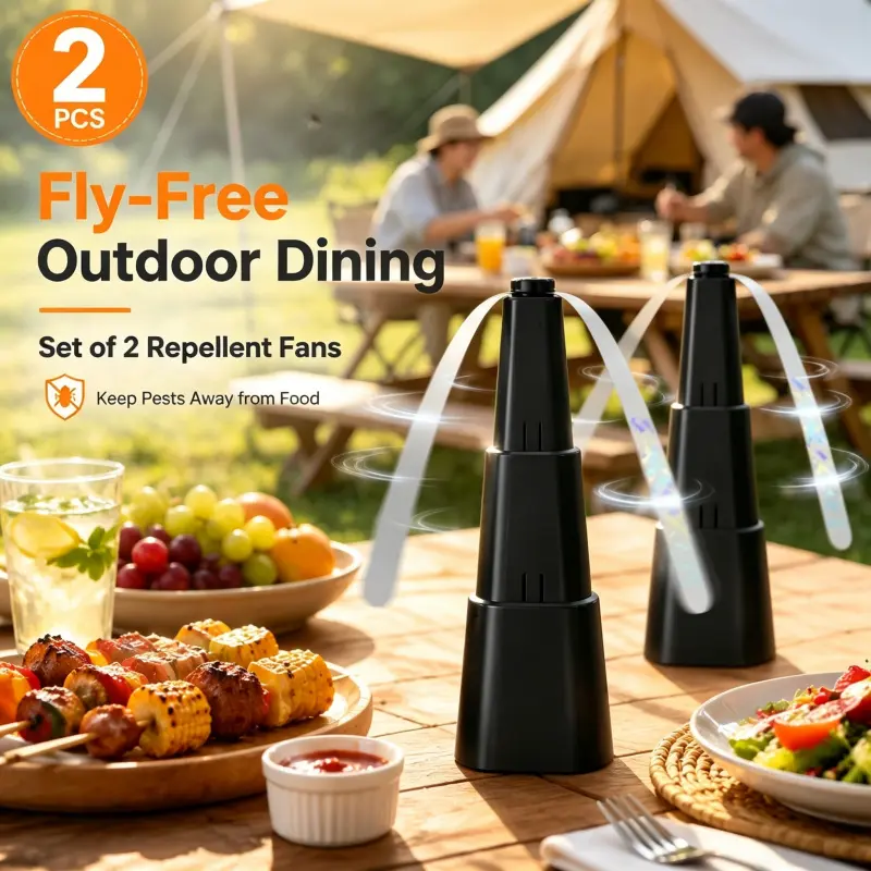 Portable Fly Repellent Fan Set of 2 Tabletop Insect Deterrent Fans With Shimmer Reflective Strips Pest Free Outdoor Dining For Backyard Party Camping