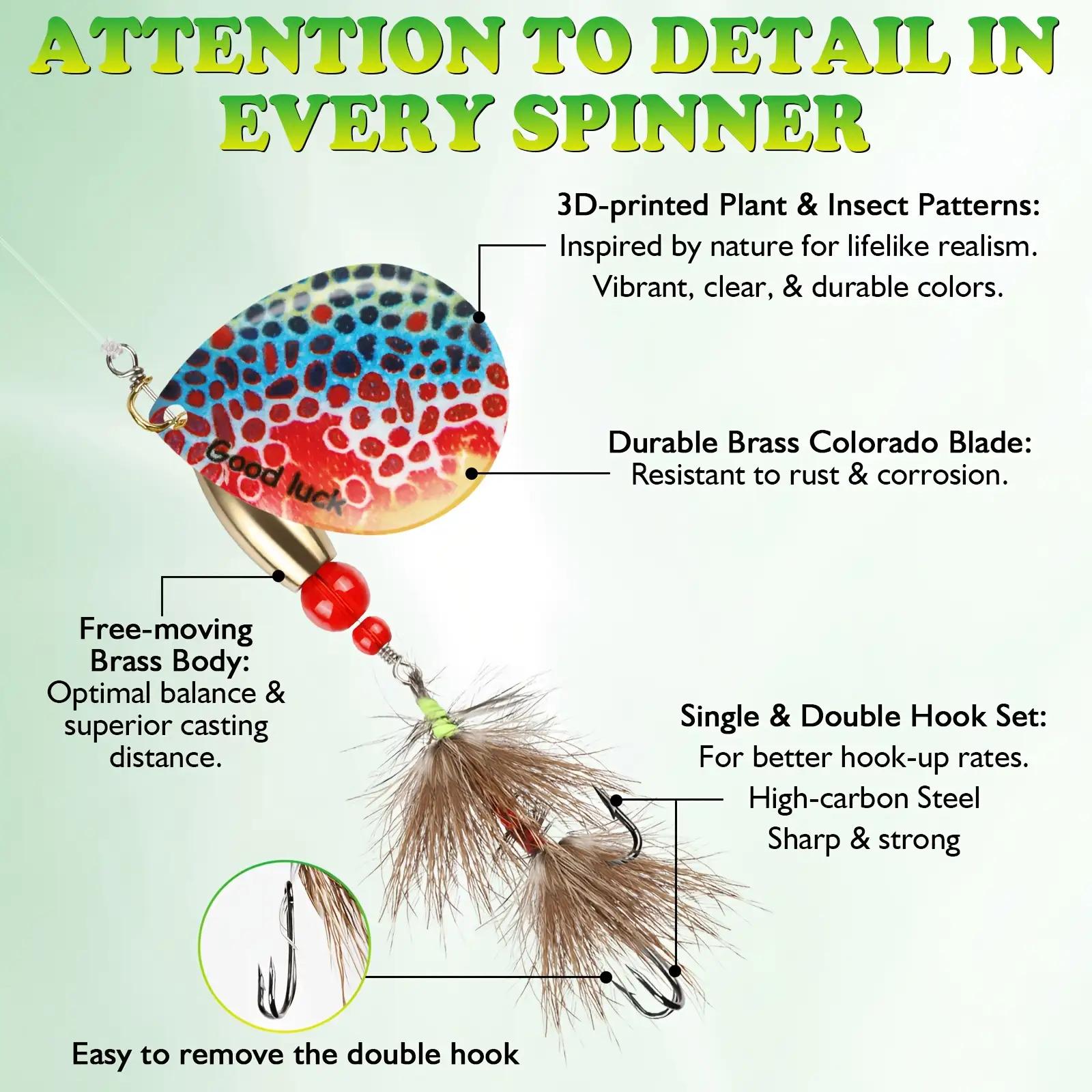 5pcs Spinner Baits Trout Lures for Bass Pike Crappie Trout Fishing Lures 1/4oz 3/10oz 5/11oz Inline Spinner Baits Kit with Tackle Box Fishing Gift