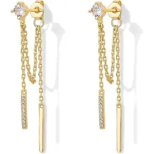 New Style Pendant Chain Earrings Copper Micro Inlaid Cubic Zirconia Ear Pins Long Women's Temperament Versatile Earrings
