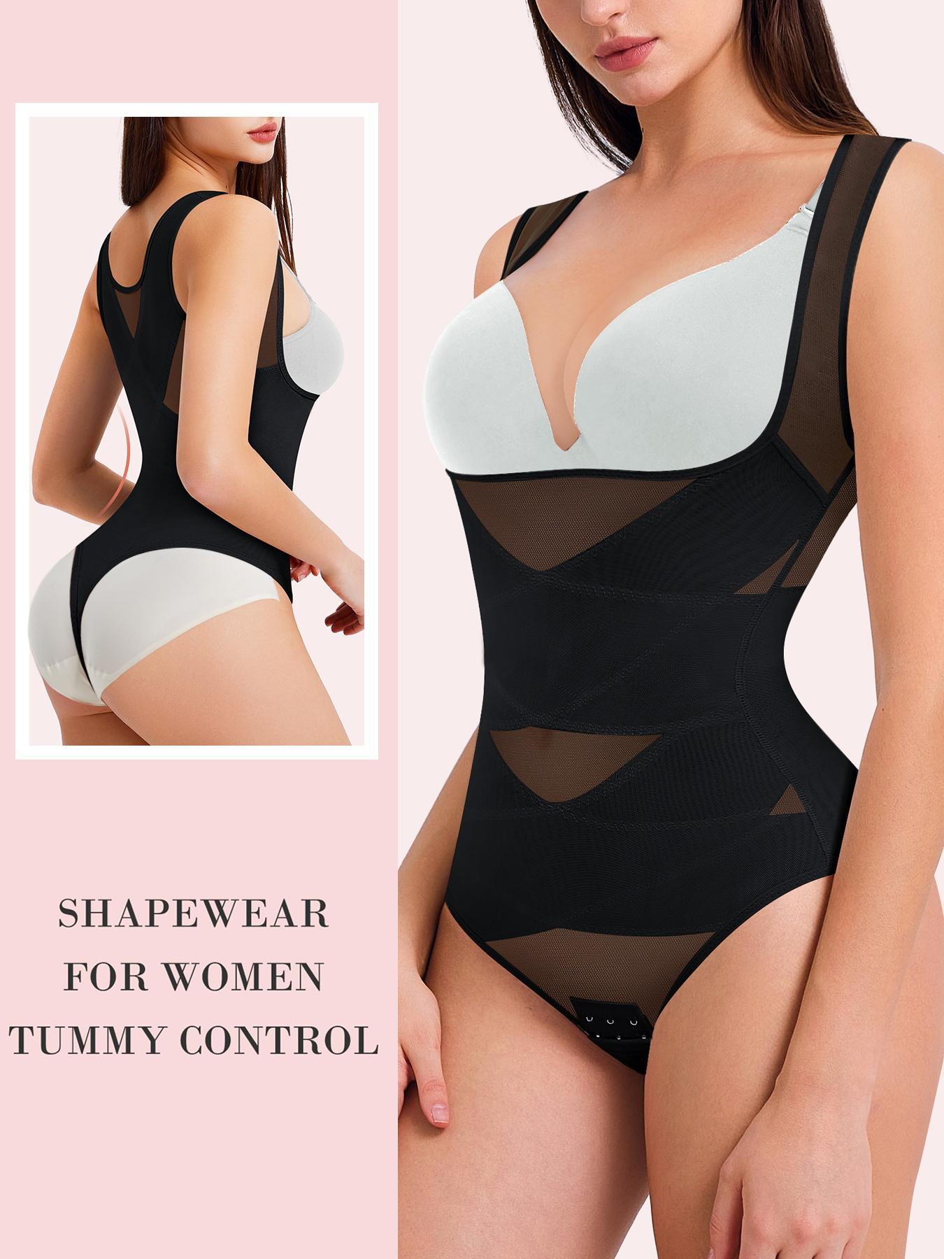 Women's Solid Color Hook-Eye Crotch Design Shapewear Bodysuit, Tummy Control High Stretch Shaper, Women's Shapewear for Daily Wear, Body Sculpting Compression