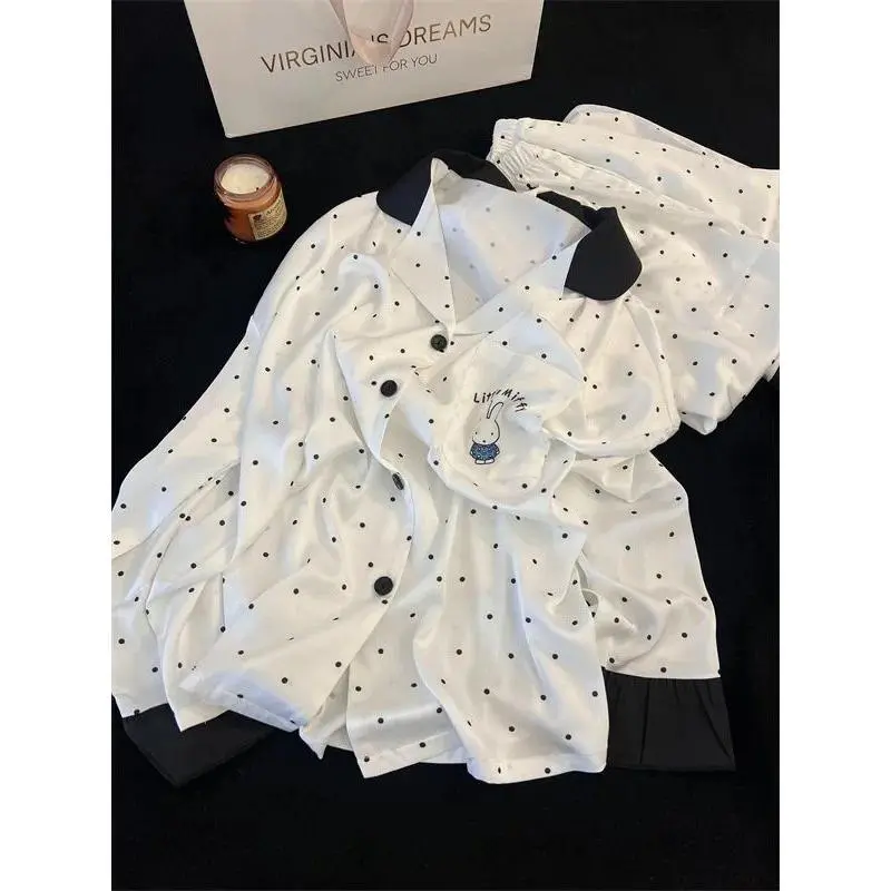 Miffy Bunny Sleepwear Set Loose-Fit Cartoon Long Sleeve Pants for Women Trendy Polka Dot Chic Home & Outdoor Loungewear K-trend