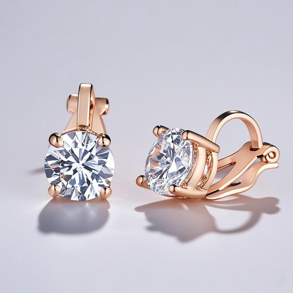 Micro-inlaid zirconia non-pierced ear clips for women, 3A grade super shiny geometric round colored earrings Moissanite Stud Unisex Hip Hop Zircon