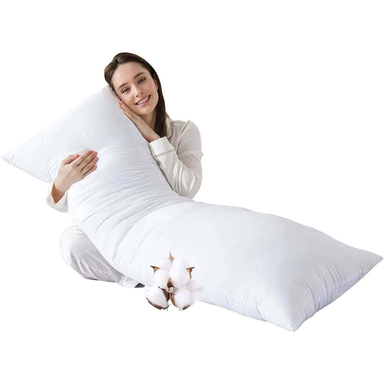 20x54in Large Body Pillow for Adults, Cotton Blend Long Bed Pillow - Breathable, Sweat-Absorbing, Skin-Friendly, Medium Firmness, Supports Sleep for Side Sleepers
