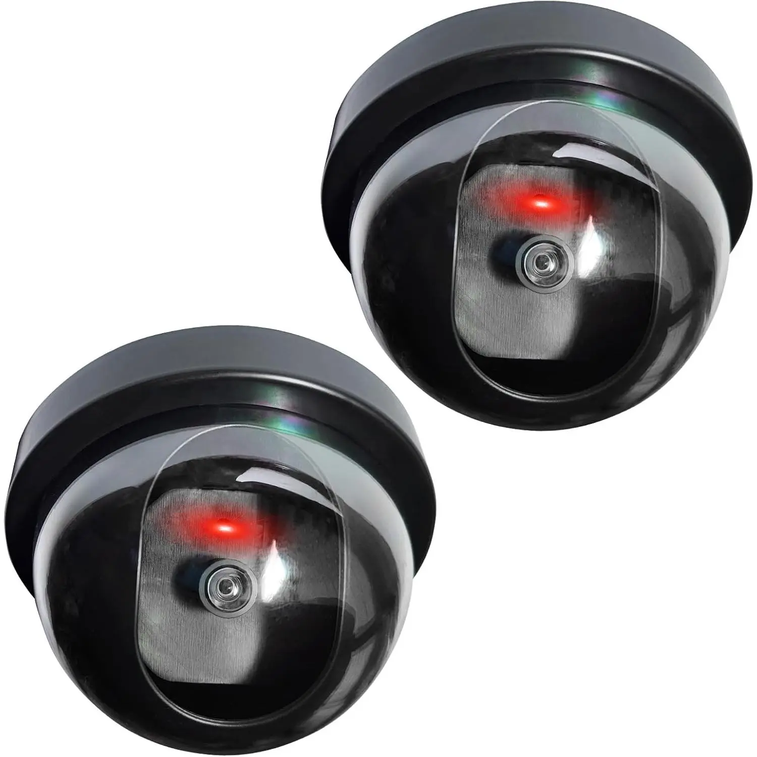 Fake Camera Security Dummy with Red Flashing LED Light - Realistic Indoor/Outdoor CCTV Dome Surveillance Deterrent (2-Pack)
