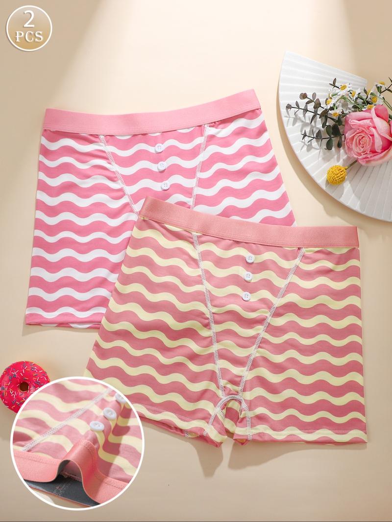 Women's Striped Print Underwear Set, 2/3/5/8 Pieces, Comfortable Breathable Fabric, Casual Style, All Seasons, Fitted Waistband