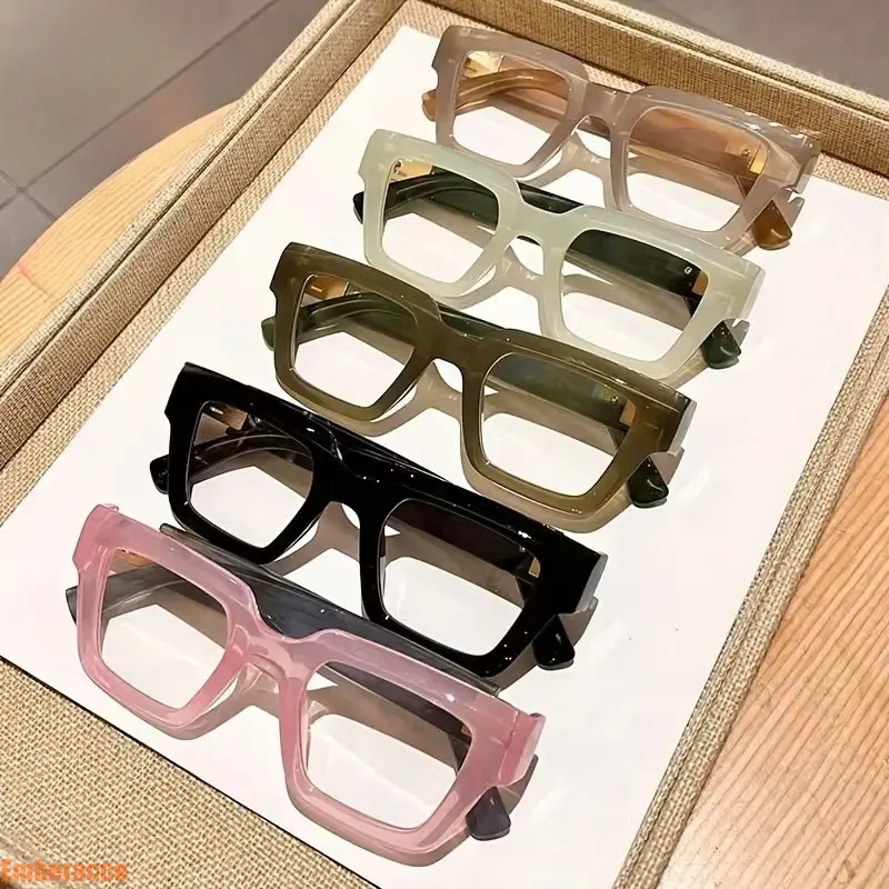 5 Pack Square Reading Glasses for Women and Men, Blue Light Blocking Readers with Lightweight PC Frame, Retro Clear Lens Computer Glasses with Comfortable Fit, Spring Hinge Design for Office Work, Study, Screen Time and Everyday Reading