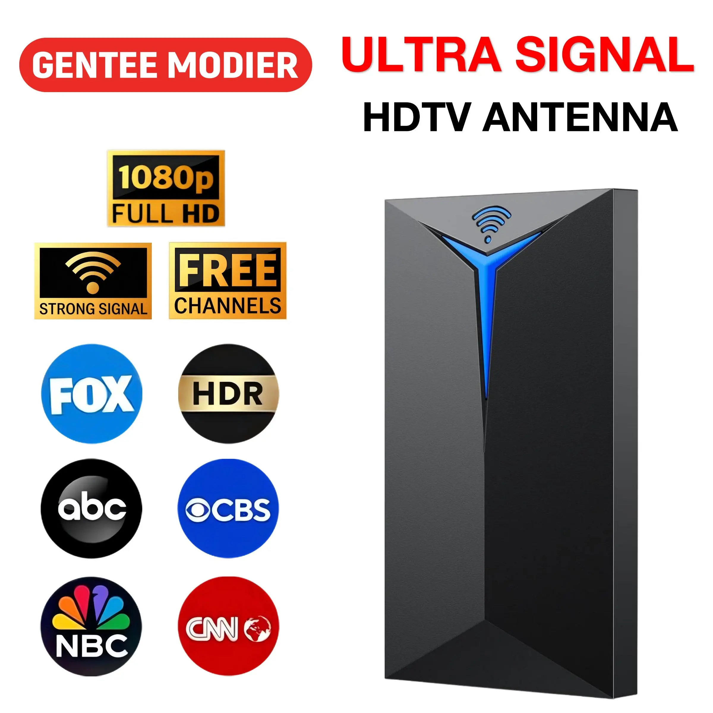 Gentee Modier Hd019 High-Definition TV Antenna, Digital HD Antenna, Signal Enhancer, Free Channels, 1080P Resolution, Region Dependent Reception, HDTV Antenna