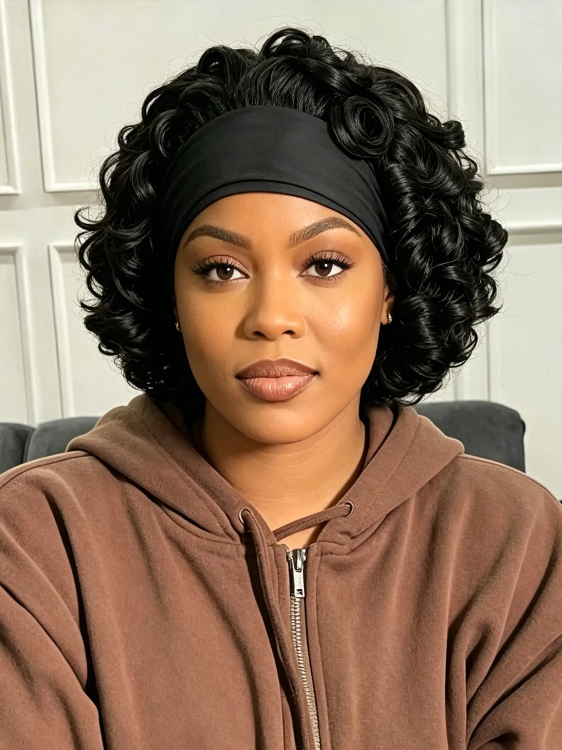 10 Inch Short Loose Curly Headband Wig, Afro Curly Hair, Human Hair for Women, 200% Density, Stylish and Comfortable, Perfect for Daily Wear
