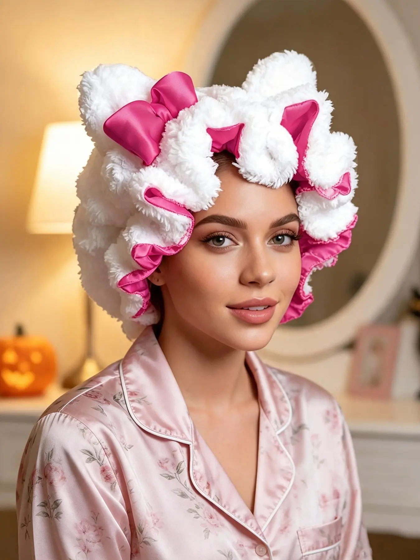 Luxury Kitty Teddy Bonnet -Adjustable Luxury Teddy Bonnet Comfortable Stylish,Daily Hair Care and Protection with SatinLining & Cute Ears,No Frizz All ComfortStylish Curl Protection for Daily Hair Care Durable Halloween Hair Care Cap