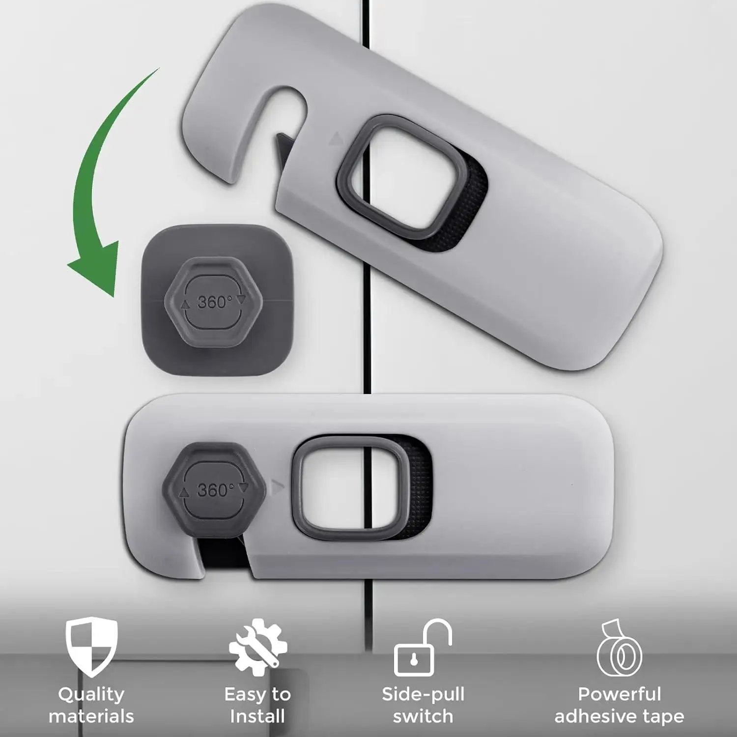 5-Pack Grey Refrigerator Locks - ABS Adhesive Child Safety Latches, Peel-and-Stick Lower Energy Use Seals for Renters, Secure Ovens and Cabinets, Tool-Free Setup Saves Time, No Tools Needed,sohochic