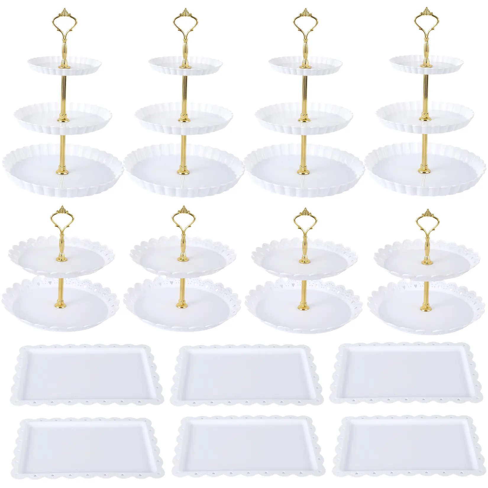 14-Piece Tiered Dessert Stand Set – Elegant White Cake Stands & Serving Platters for Cupcakes, Donuts – Multiple Tray Sizes for Dessert Tables & Parties